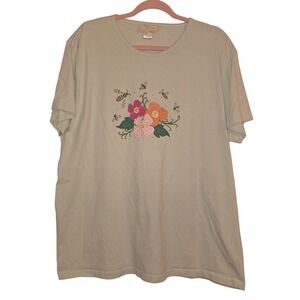 Vintage M & C Sportswear Women's Size XXX Large Green Spring Bee Flowers T-Shirt